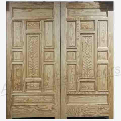 This is Yellow Pine Wood Main Double Door Design With Carving. Code is HPD576. Product of Doors - Imported yellow pine wooden carving door, also available in Ash wood, diyar wood, kail wood, sagwan wood, Tali wood. All sizes available on order. Al Habib