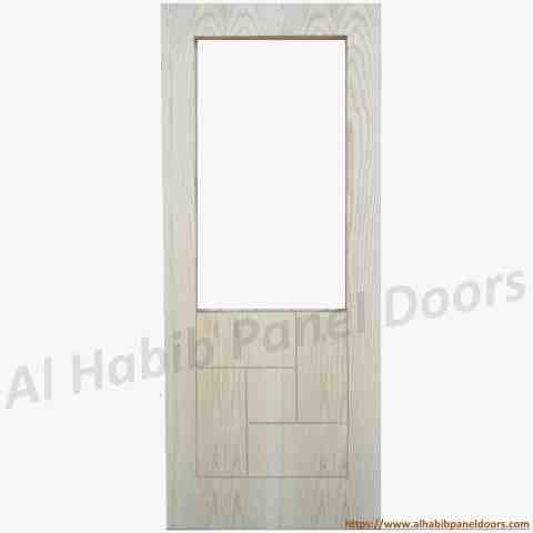 This is Ash Strips Door With Glass Design. Code is HPD611. Product of Doors - Beautiful Ash mdf door design with router. Ash mdf doors are ready on order in all sizes.  Al Habib