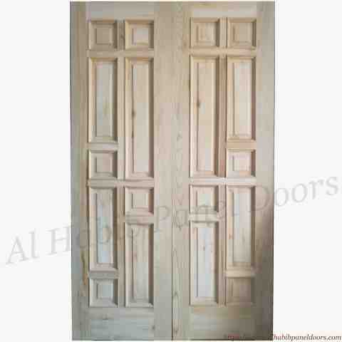 This is Solid Kail Wood Main Double Door. Code is HPD695. Product of Doors - Beautiful Kail Wood Main Double door design with unique Gola Molding. Also available in Ash wood, Kail wood, Diyar Wood, Yellow pine wood. All sizes will be available on order. Al Habib