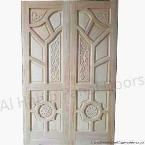 This is Solid Kail Wood Main Double Door. Code is HPD695. Product of Doors - Beautiful Kail Wood Main Double door design with unique Gola Molding. Also available in Ash wood, Kail wood, Diyar Wood, Yellow pine wood. All sizes will be available on order. Al Habib