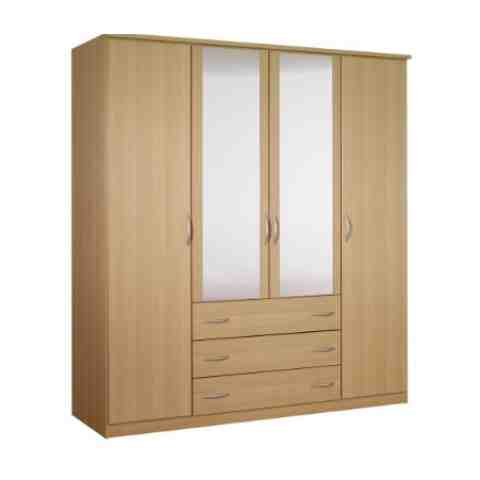 This is Standing 3 Door 4 Drawer Wardrobe. Code is HPD319. Product of Wardrobes - Free Standing wardrobes Furniture in Lahore, Pakistan, Free Standing wardrobes are available in different designs, 2 doors wardrobes, 3 doors wardrobes -  Al Habib