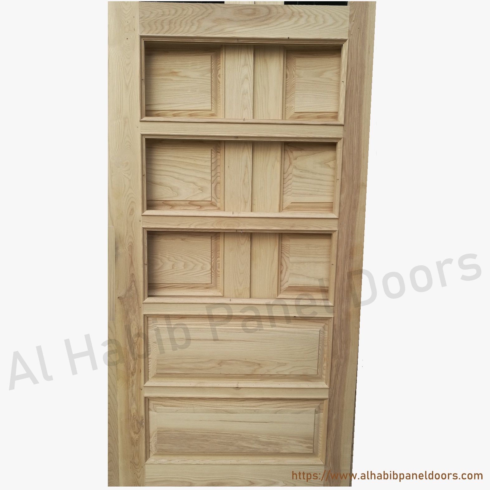 American Ash KD Wood 5 Panel Glass Door