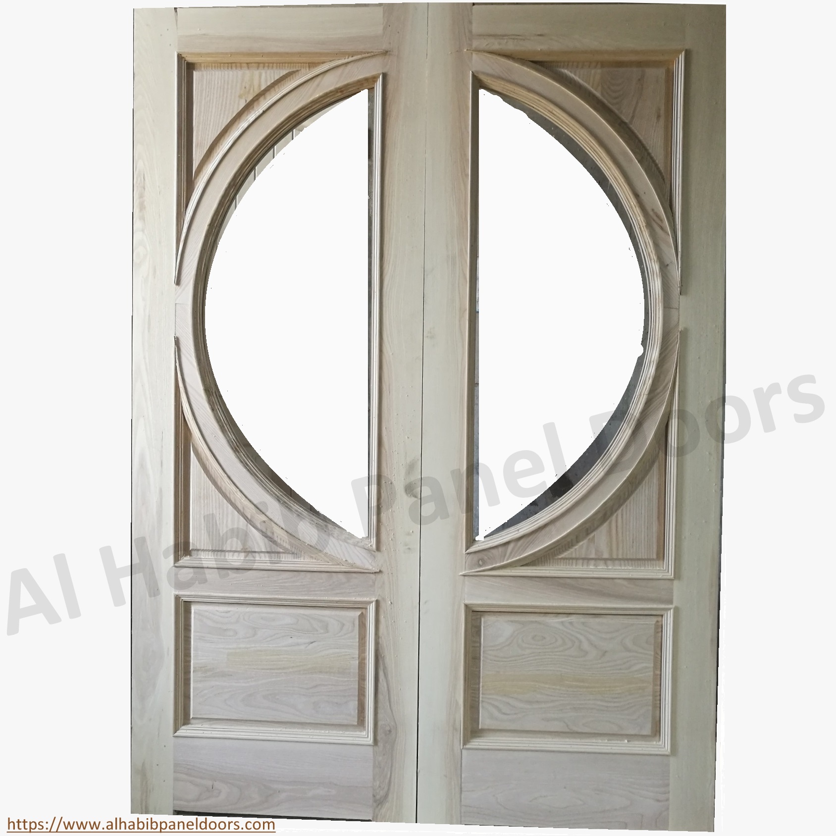 Ash Wood Main  Door With Round Glass