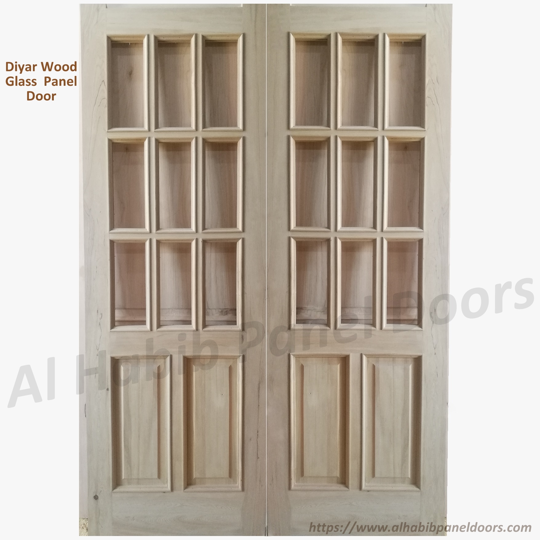 Diyar Wood Double Door Half Glass Half Wood
