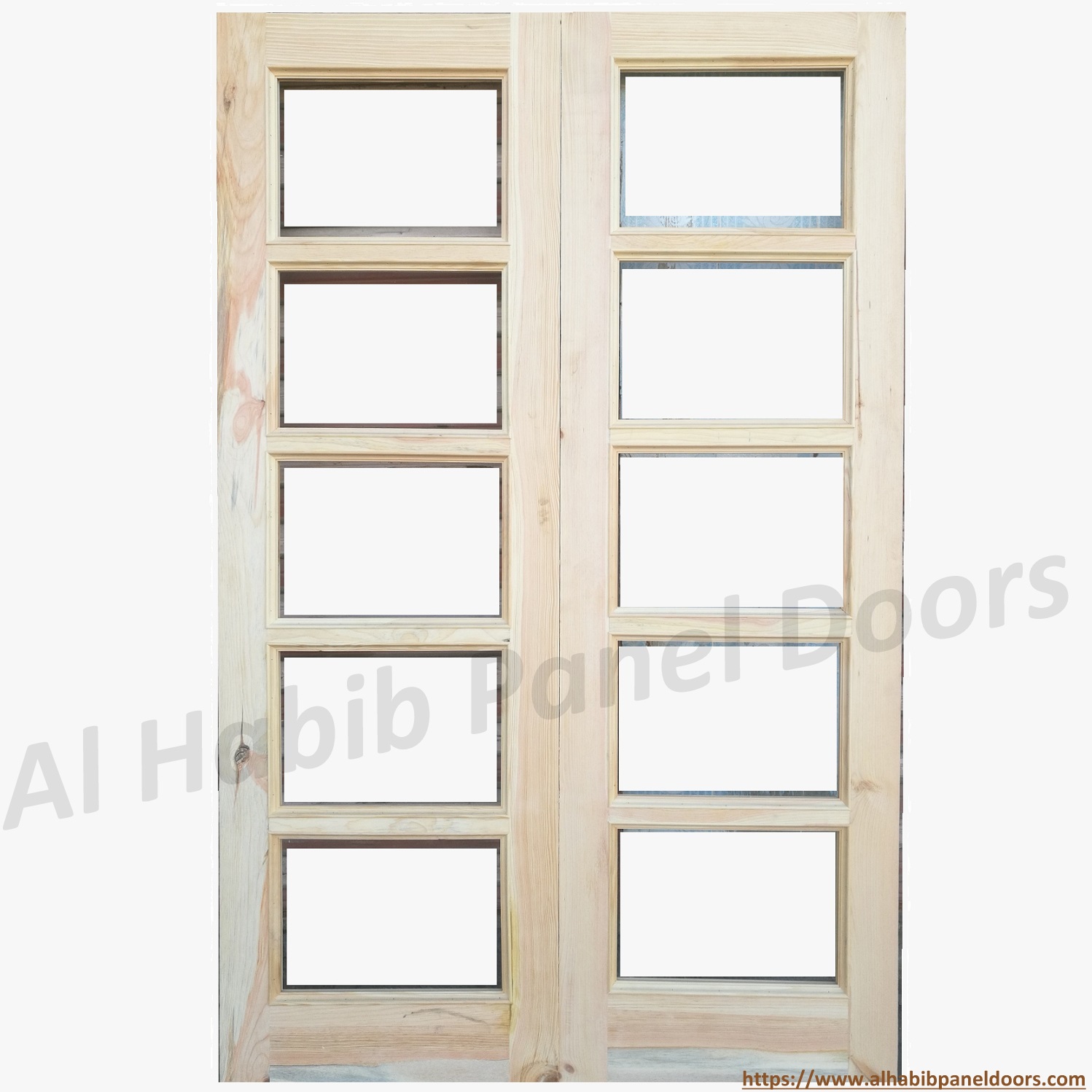 Solid Kail Wood Five Panel Glass Double Door