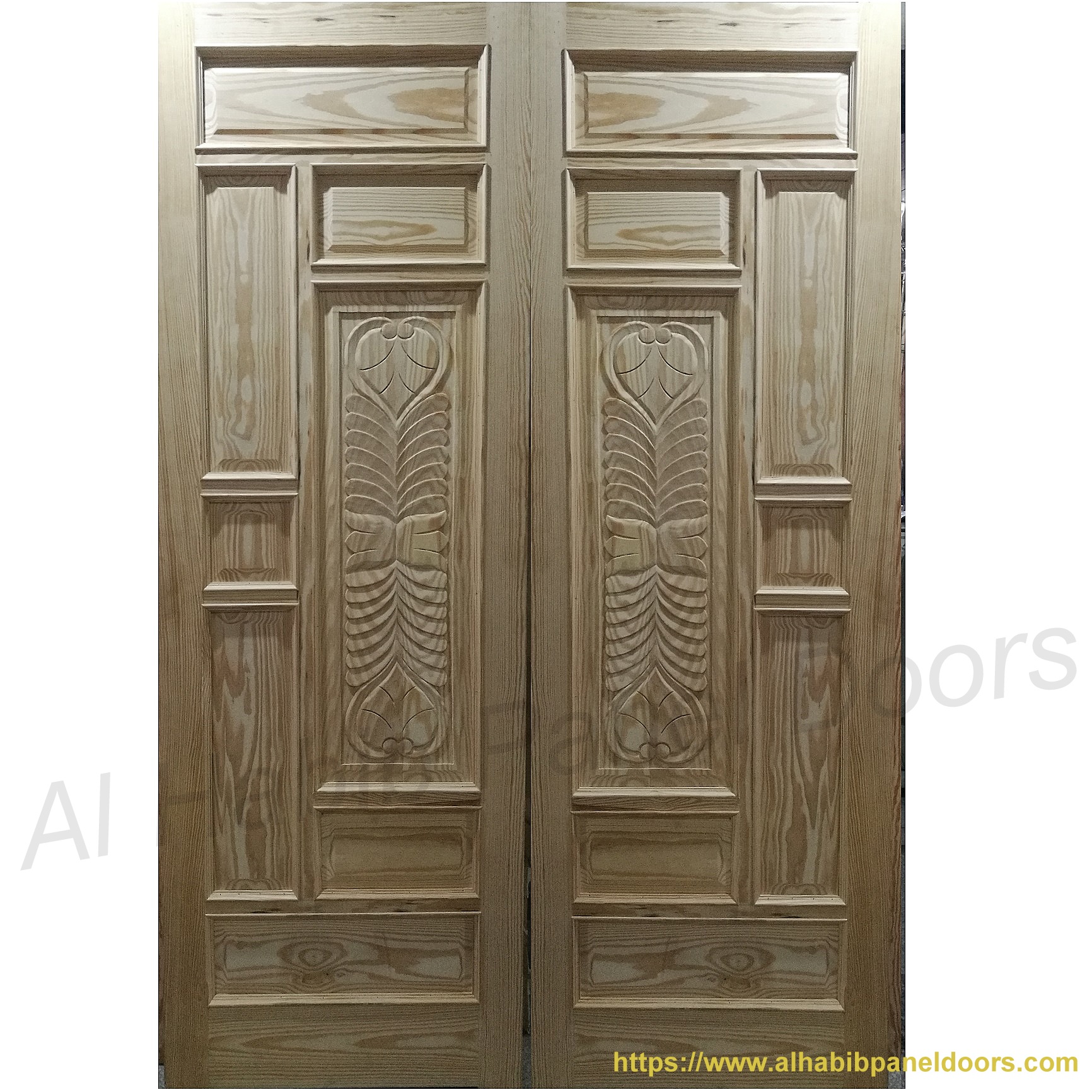 Yellow Pine Wood Main Double Door With Beautiful Carving